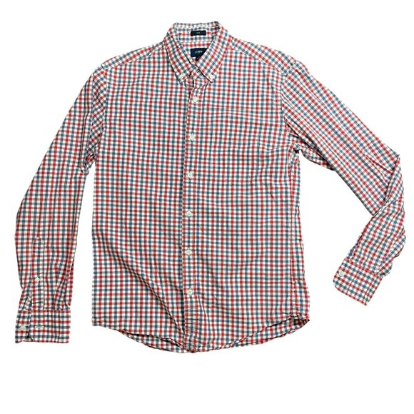 J.Crew Factory Slim Fit Gingham Check Button Down Shirt Men's Size Medium Cotton - Picture 1 of 9